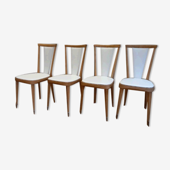 Chaises en hêtre année 60 entièrement restaurées cuir box blanc