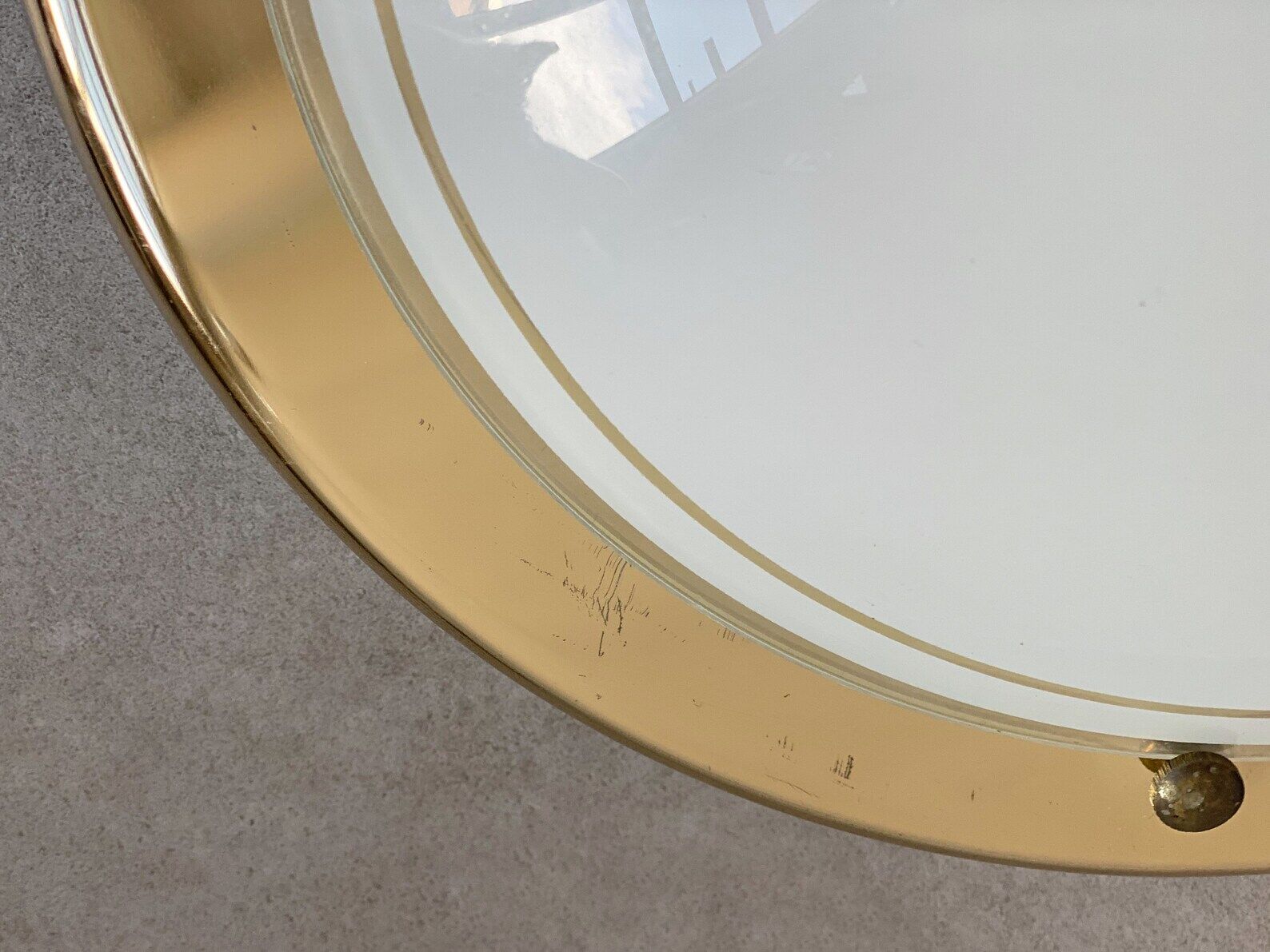 Vintage 80s round ceiling lamp brass & white glass