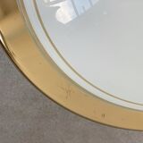 Vintage 80s round ceiling lamp brass & white glass