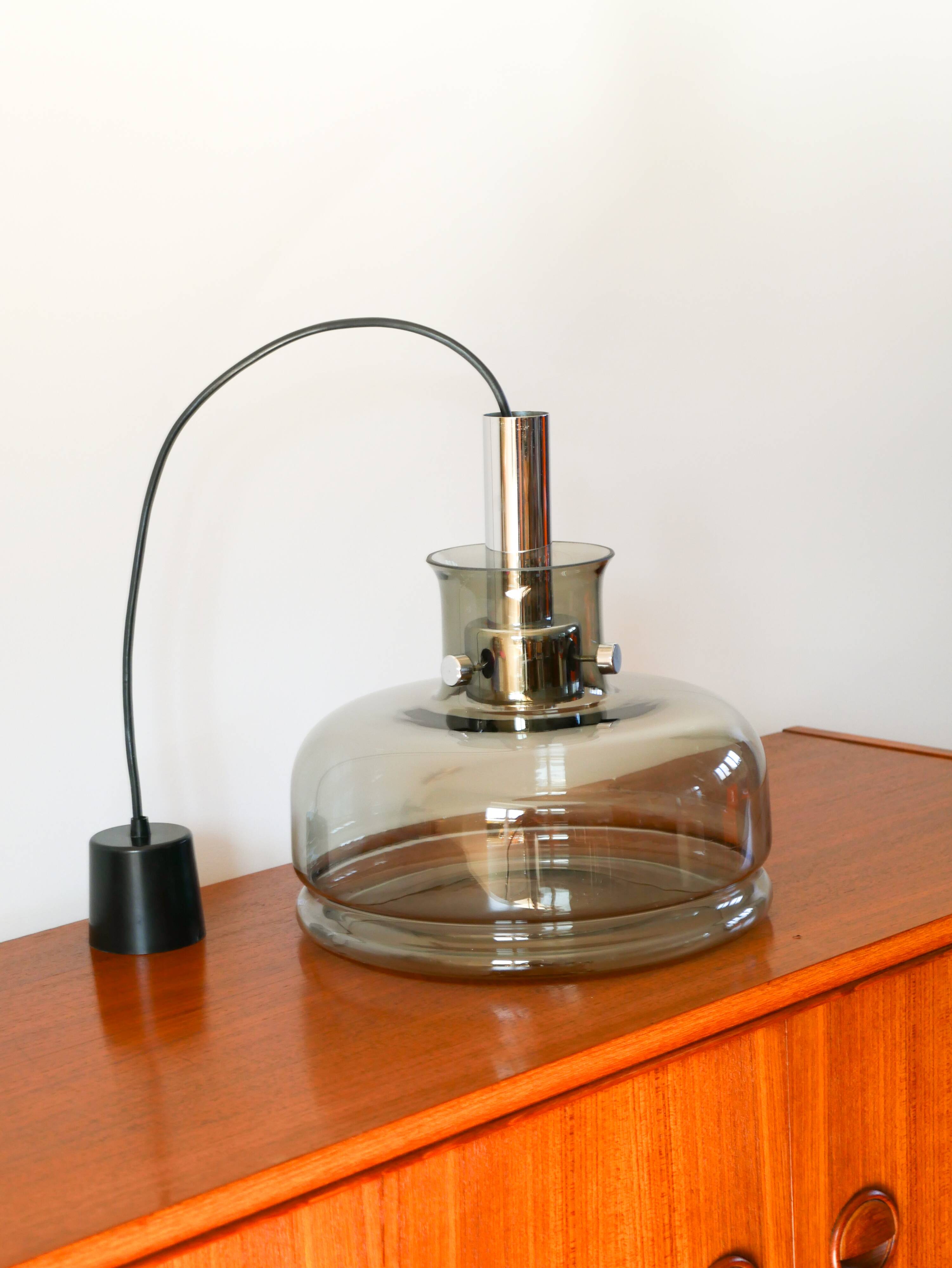 Smoked glass suspension and globe, Design, 1970