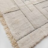 Moroccan Berber carpet blessed ouarain ecru with black graphic patterns engraved 290x205cm