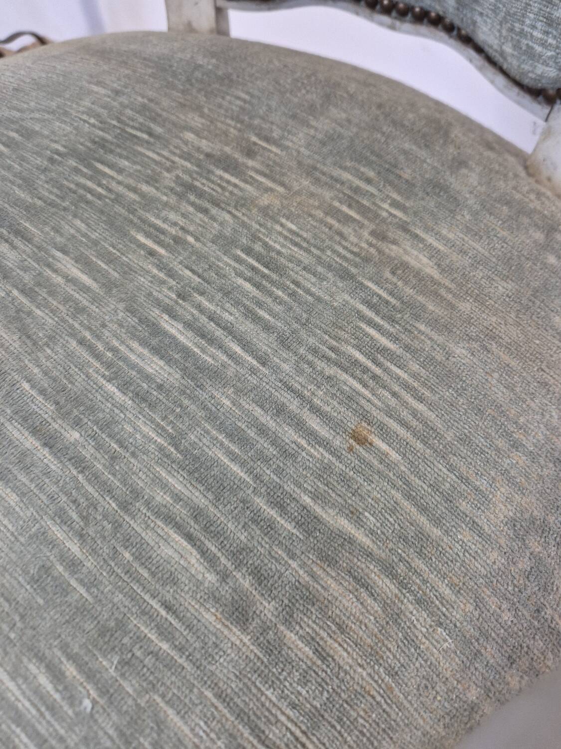 Louis XV style cabriolet armchair in patinated wood and velvet