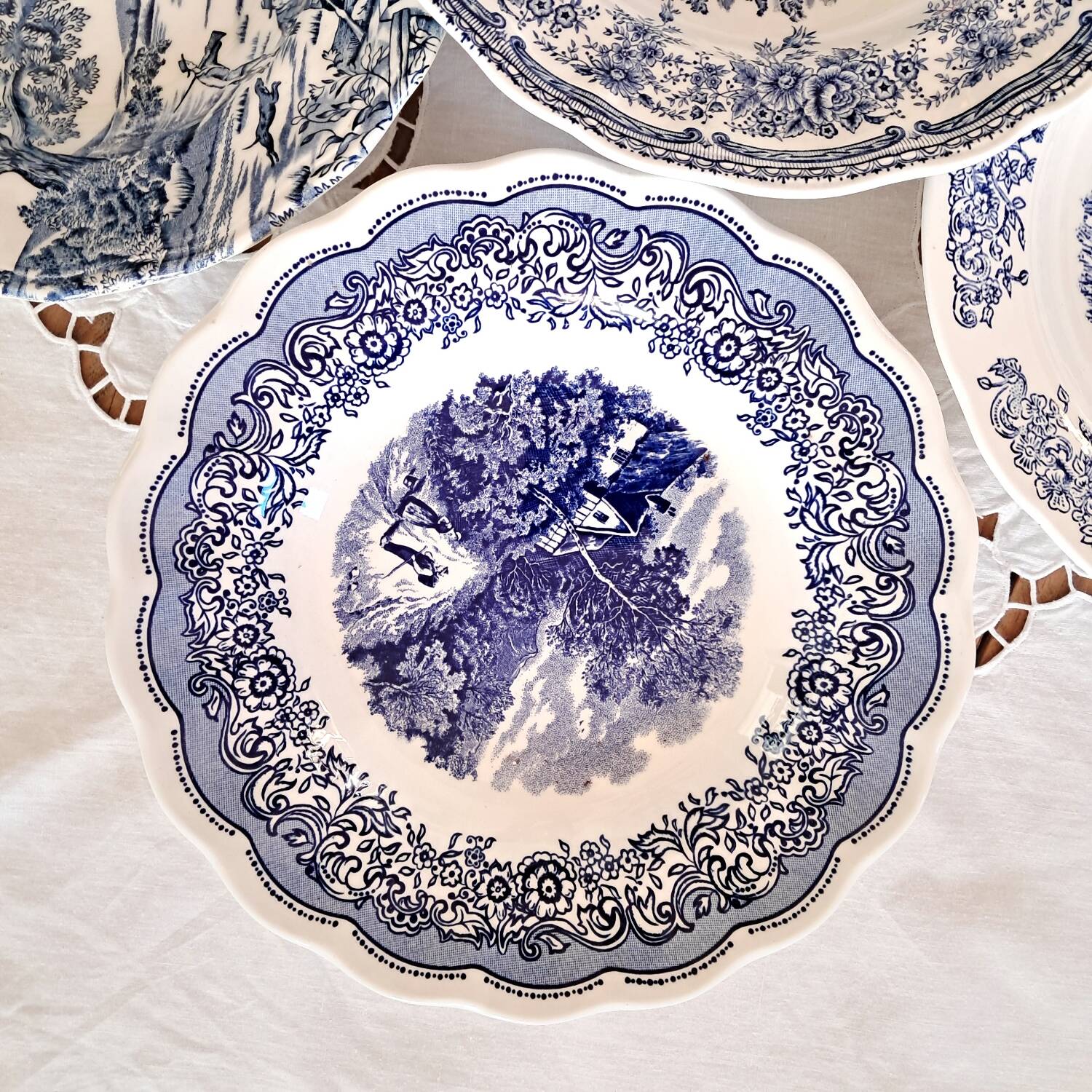 Mismatched antique soup plates