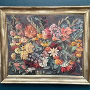 Original Still Life Oil on Canvas “Still Life with Flowers” by F. Wiegand
