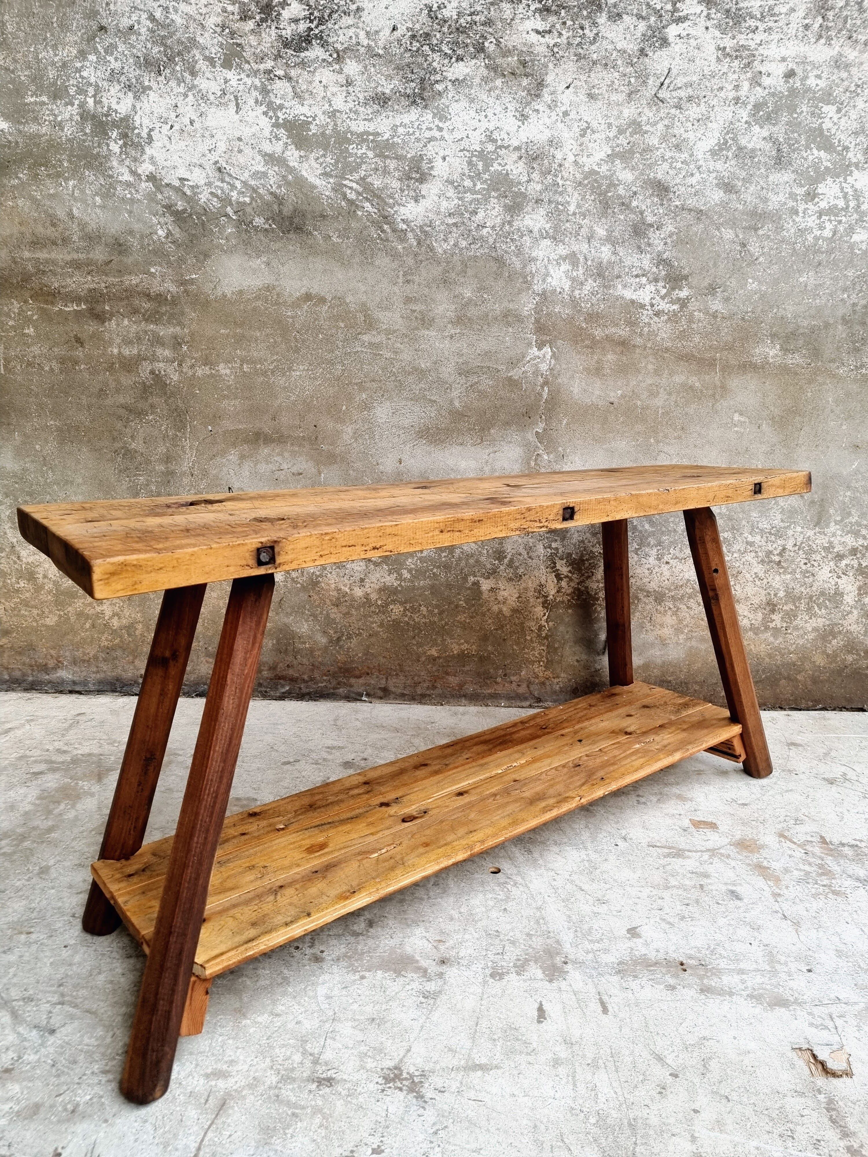 Old workbench side table or bathroom furniture