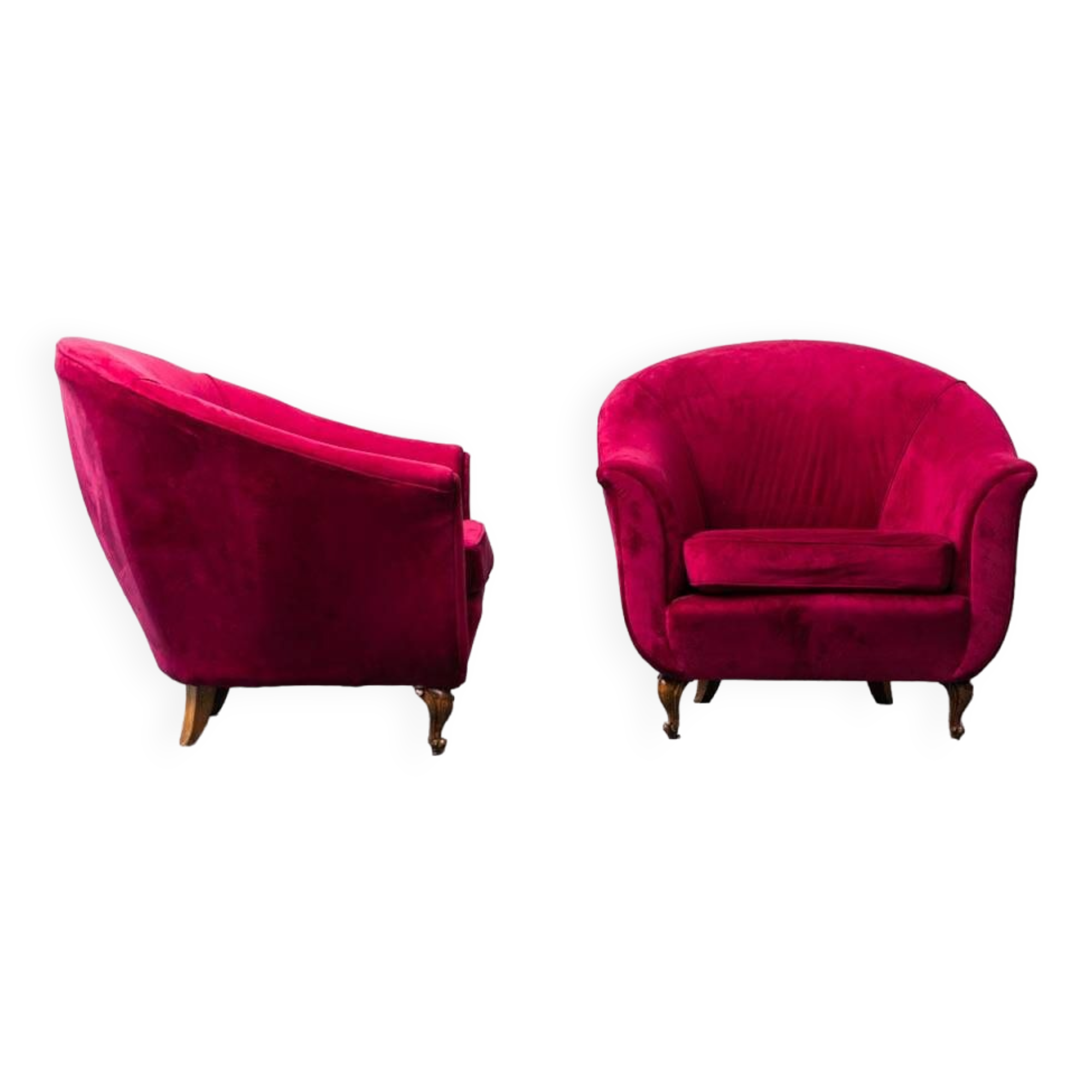 Paire de fauteuils modernistes en velours violet des années 1970