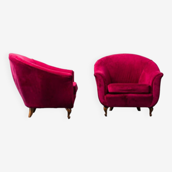 Paire de fauteuils modernistes en velours violet des années 1970