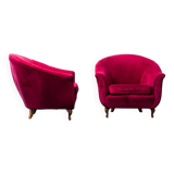 Paire de fauteuils modernistes en velours violet des années 1970