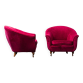 Paire de fauteuils modernistes en velours violet des années 1970