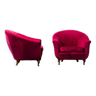 Paire de fauteuils modernistes en velours violet des années 1970