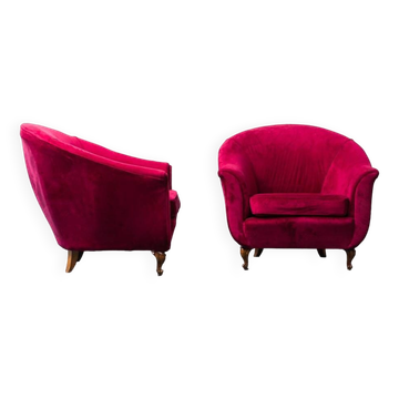 Paire de fauteuils modernistes en velours violet des années 1970