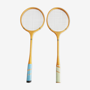 Ensemble de deux vieux duo de raquettes de badminton en bois MWK