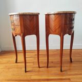 Pair of Louis XV style bedside tables in wood and marble