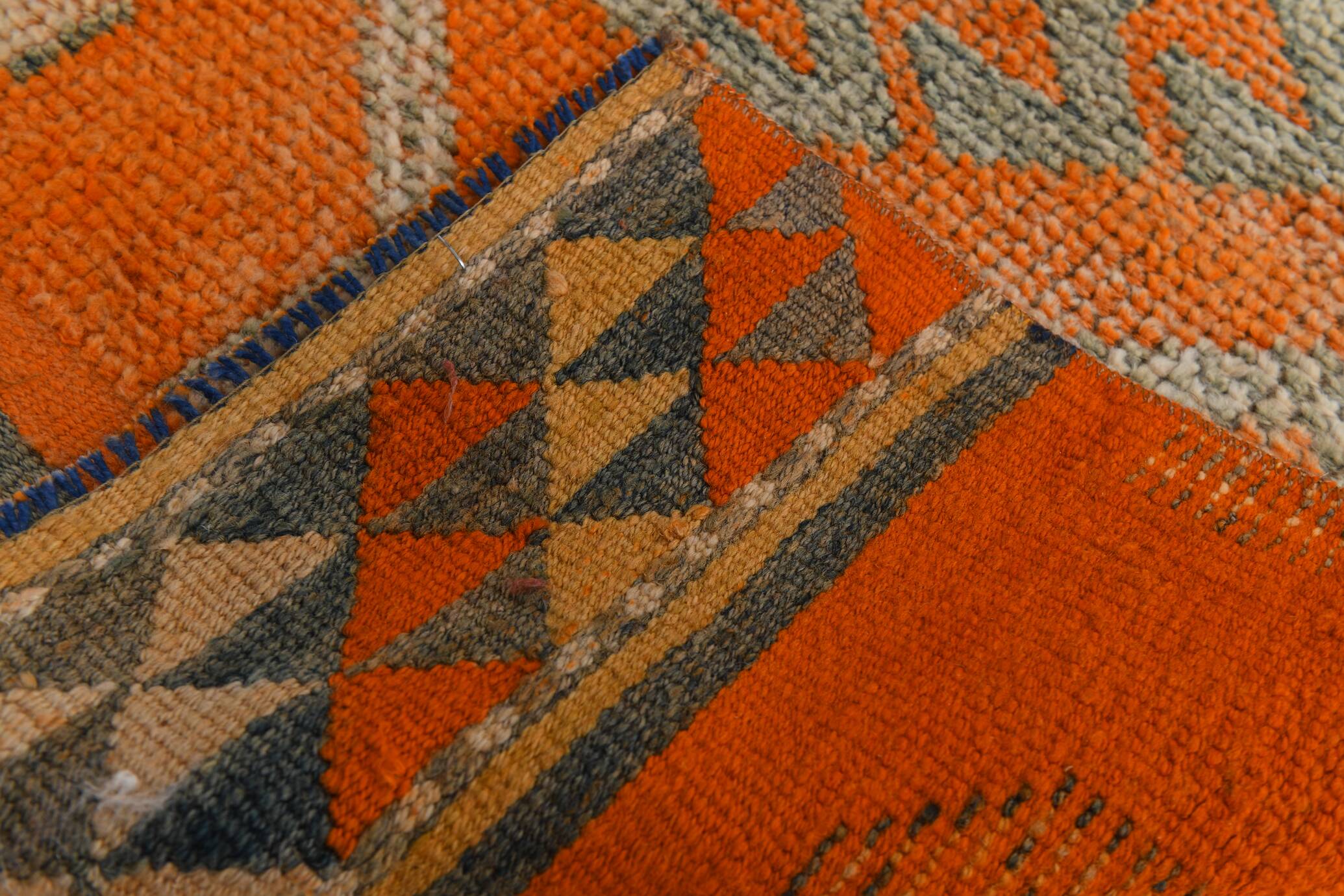 Pumpkin Orange & Grey Turkish Vintage Runner Rug, 86x356 Cm