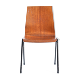 Bended teak plywood stacking chairs on metal construction, Germany, 1960s