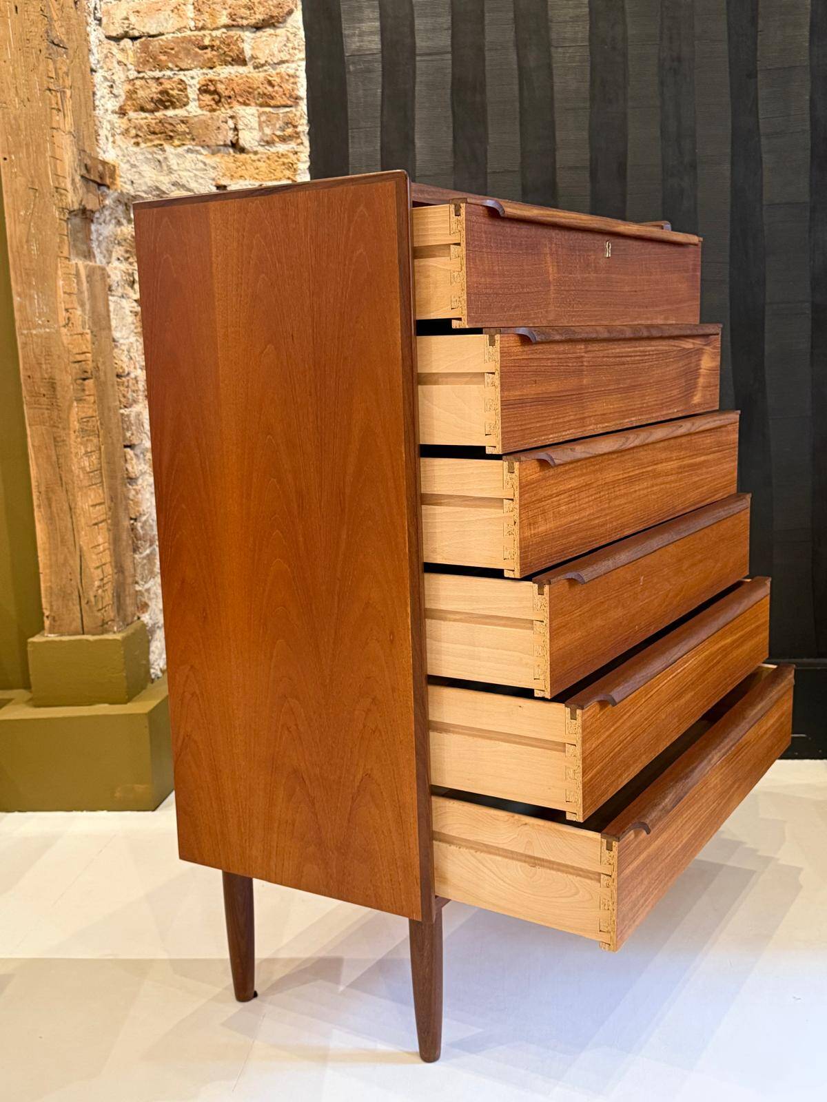 Large Scandinavian teak chest of drawers.
