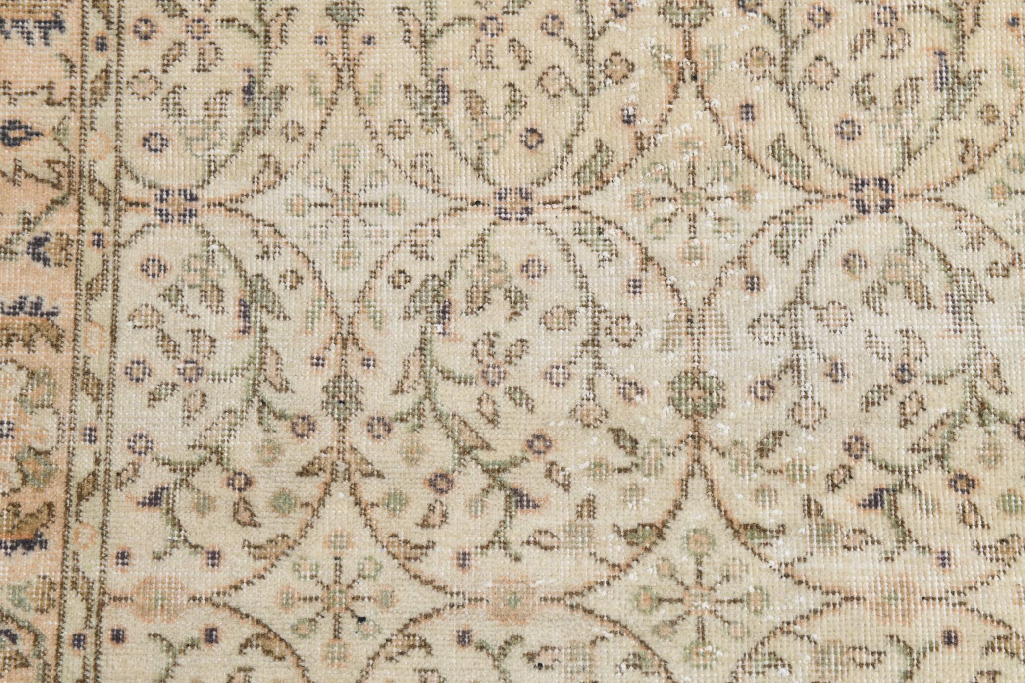 3x7 Brown Cream Floral Handmade Vintage Rug, 105x211Cm