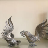 Vintage silver metal roosters