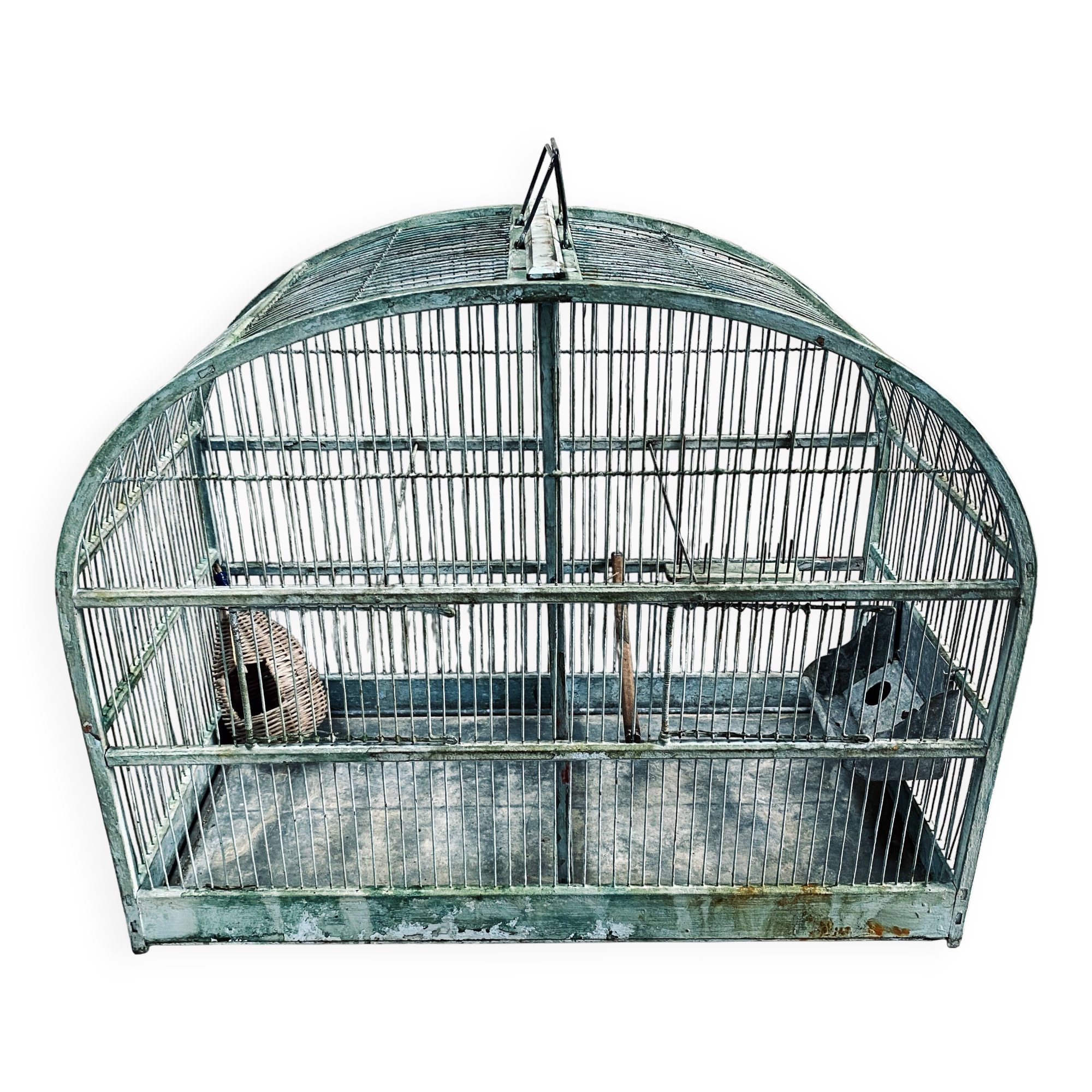 Water green patinated metal cage