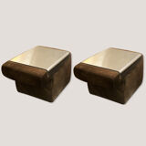 Pair of Suede Bedside Tables with removable top in anodized aluminum Circa 1970