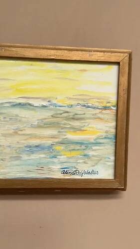 Mid-Century Oil on Panel "Waves" by Aline Rolfstadius, Vintage & Framed 28×22cm