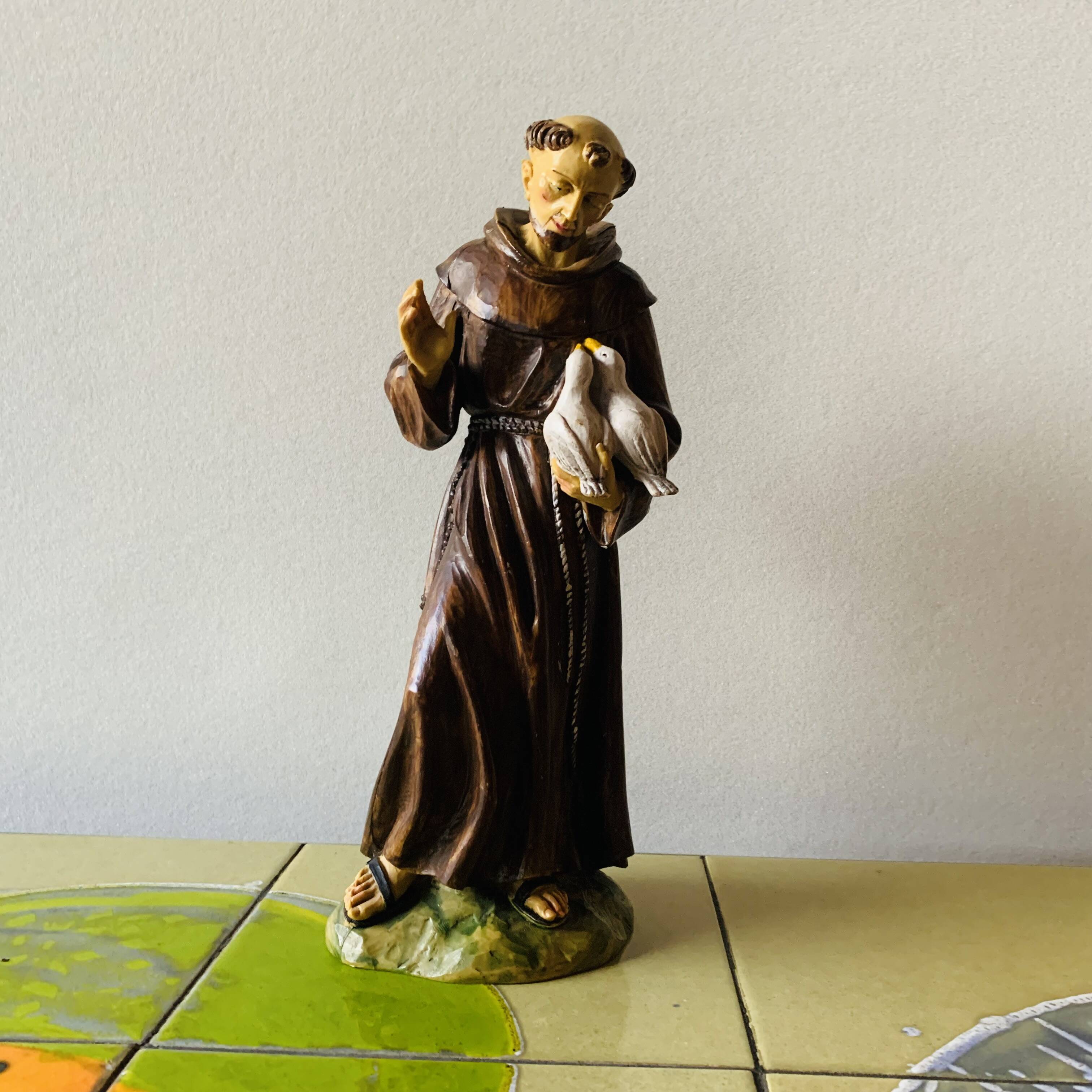 Statuette of Saint Francis of Assisi - 25 cm - hand-painted resin - Malsiner Hans - Italy - 1990