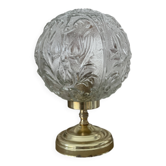 Lampe à poser globe boule pied métal doré et laiton