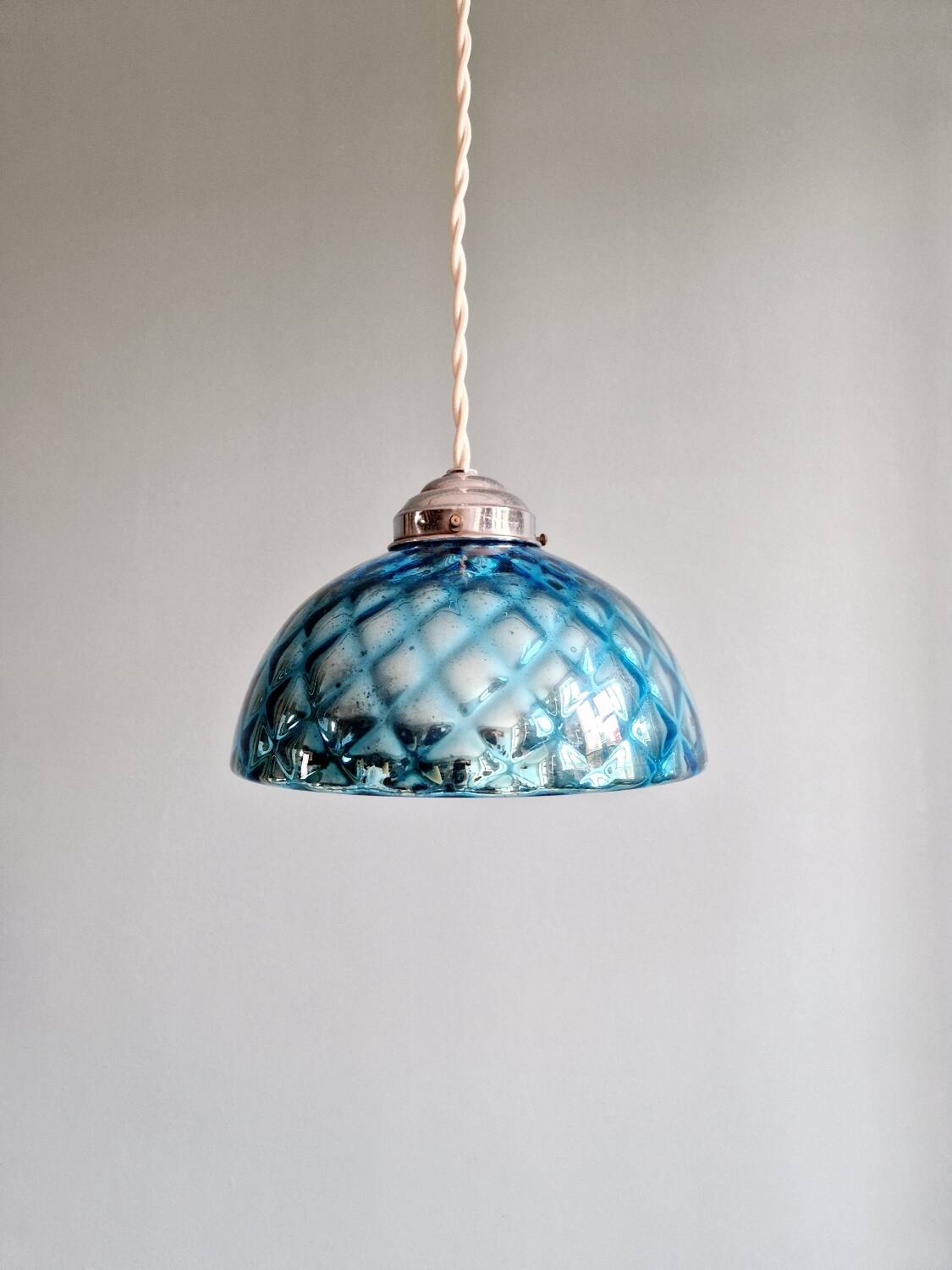 Blue glass églomisé pendant light, 1920s