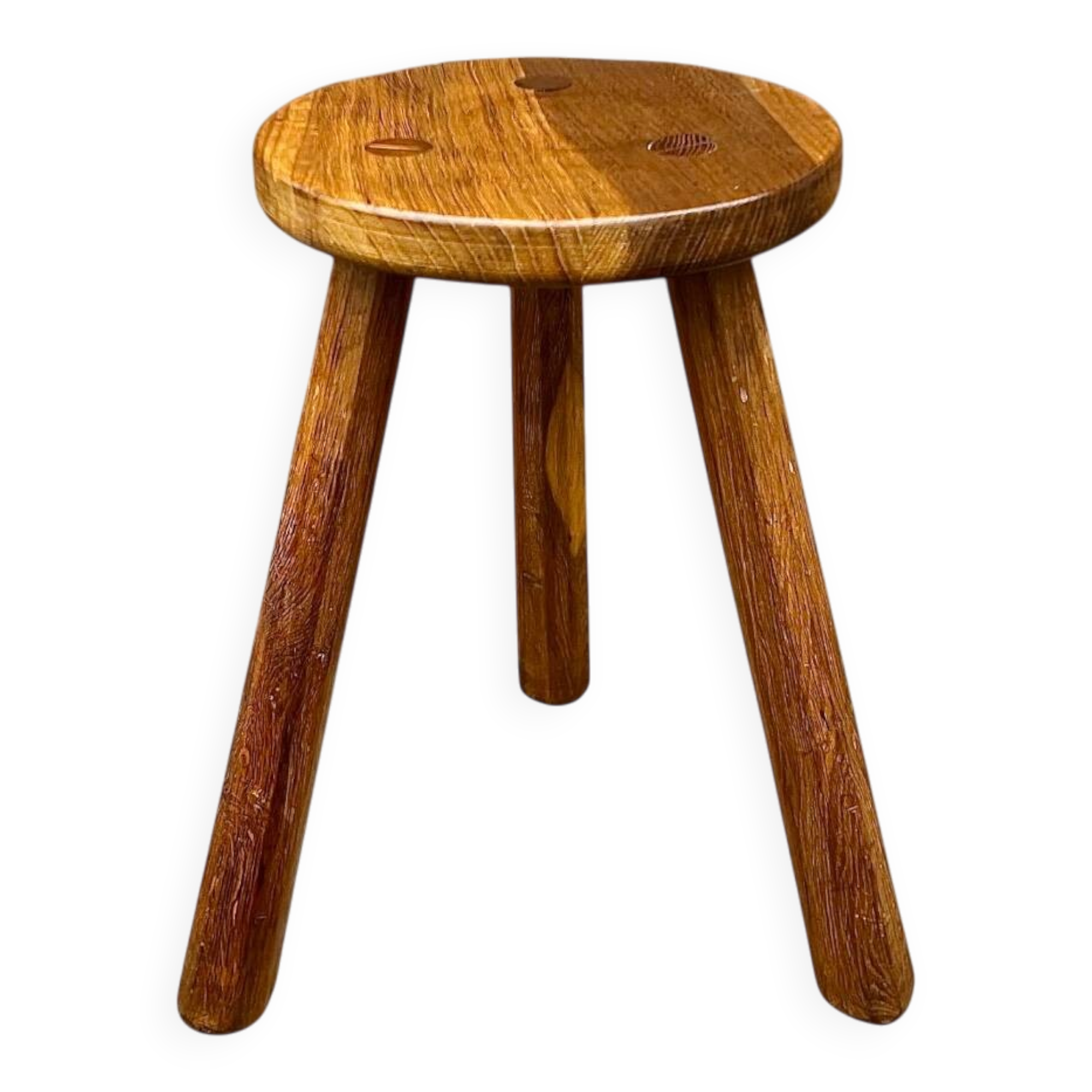 Tabouret tripode brutaliste en bois massif signé Gilson –  années 50