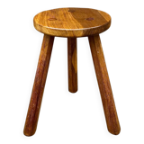 Tabouret tripode brutaliste en bois massif signé Gilson –  années 50
