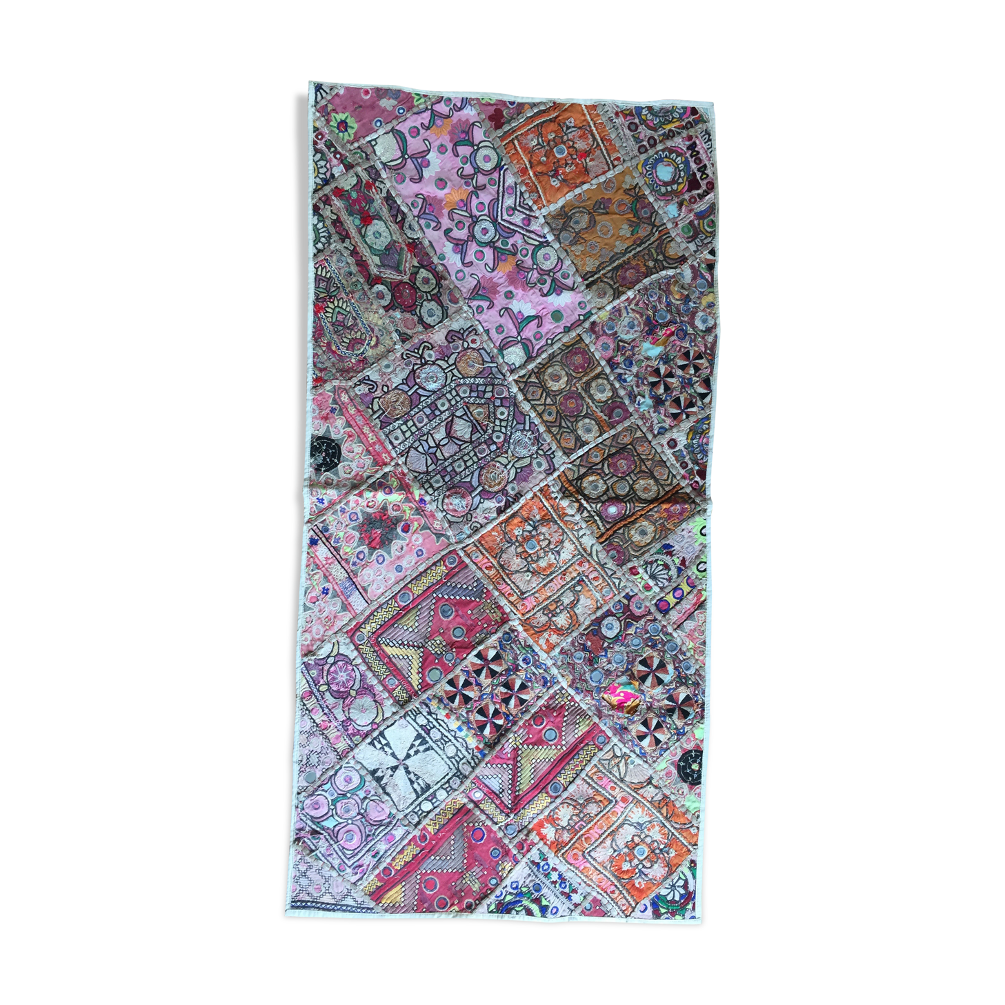 Rug patchwork Indian origin in Rajasthan vintage fabrics  66x133cm