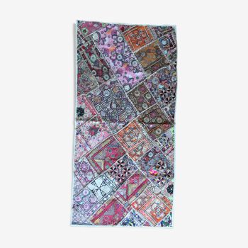 Rug patchwork Indian origin in Rajasthan vintage fabrics  66x133cm