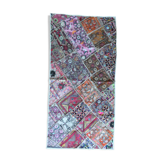 Rug patchwork Indian origin in Rajasthan vintage fabrics  66x133cm