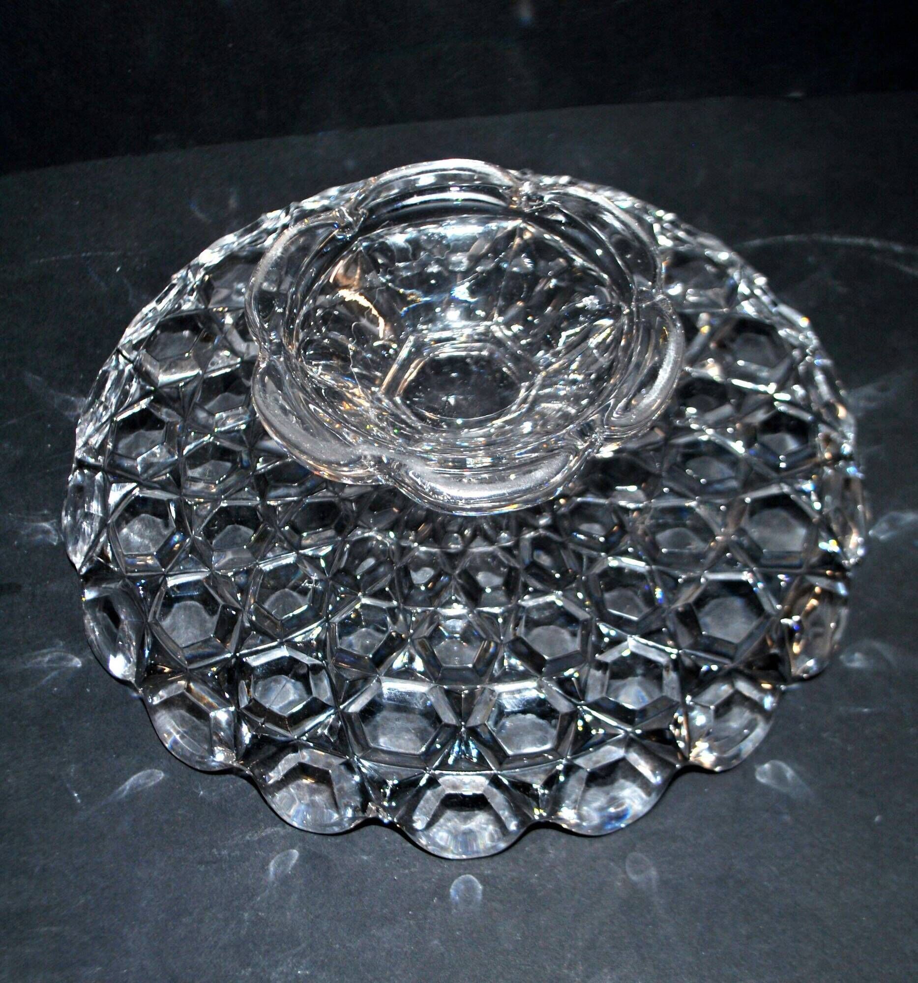 Antique cheese dome on a diamond moulded crystal stand, 1920, marked registered.