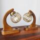Pair of vintage 1970s mid-century Scandinavian lamps with amber globe.