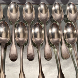 Suite of 12 large spoons silver metal decoration shell Louis XV Boulenger