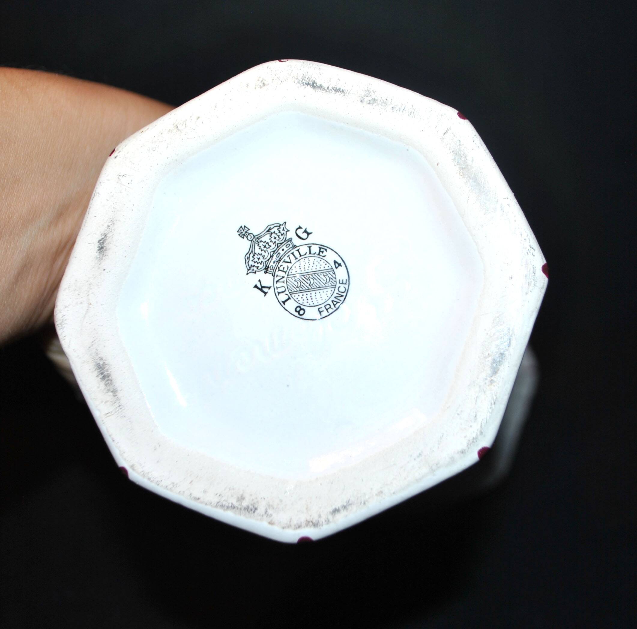 Octagonal ceramic vase KG LUNEVILLE Hand-painted floral street lamp decor