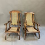 Pair Edwardian Steamer Deck Chairs