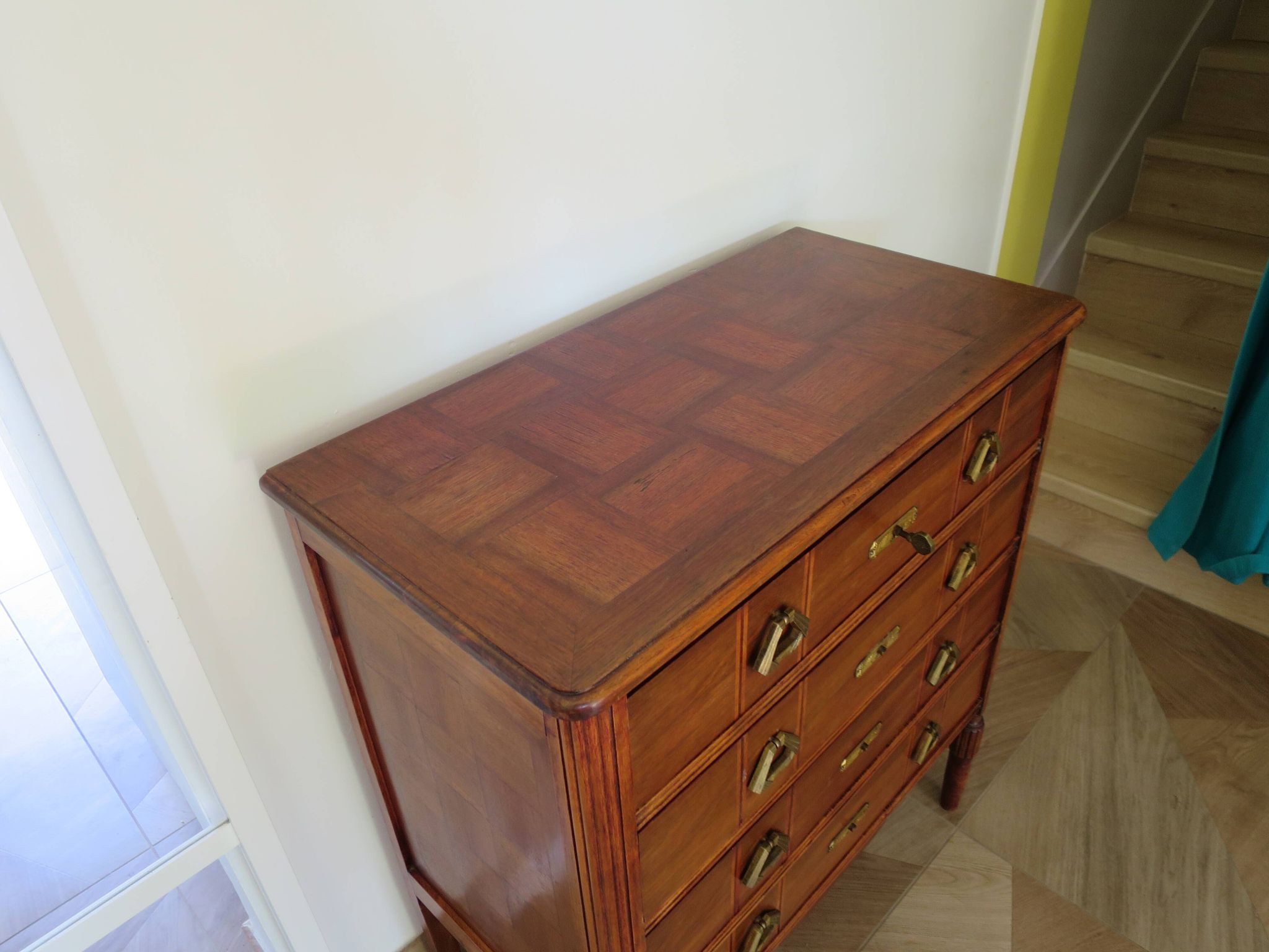 Art Deco chest of drawers - 4 drawers - locks - checkered wood veneer top - 50s
