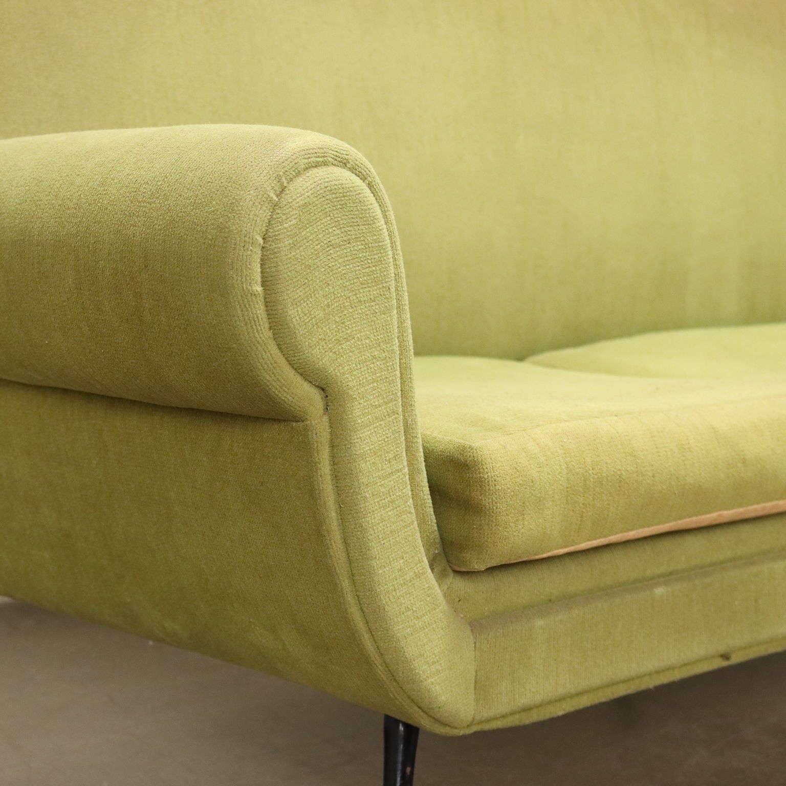 Vintage fabric and brass 3-seater sofa, Italian design, 1950s-60s, original