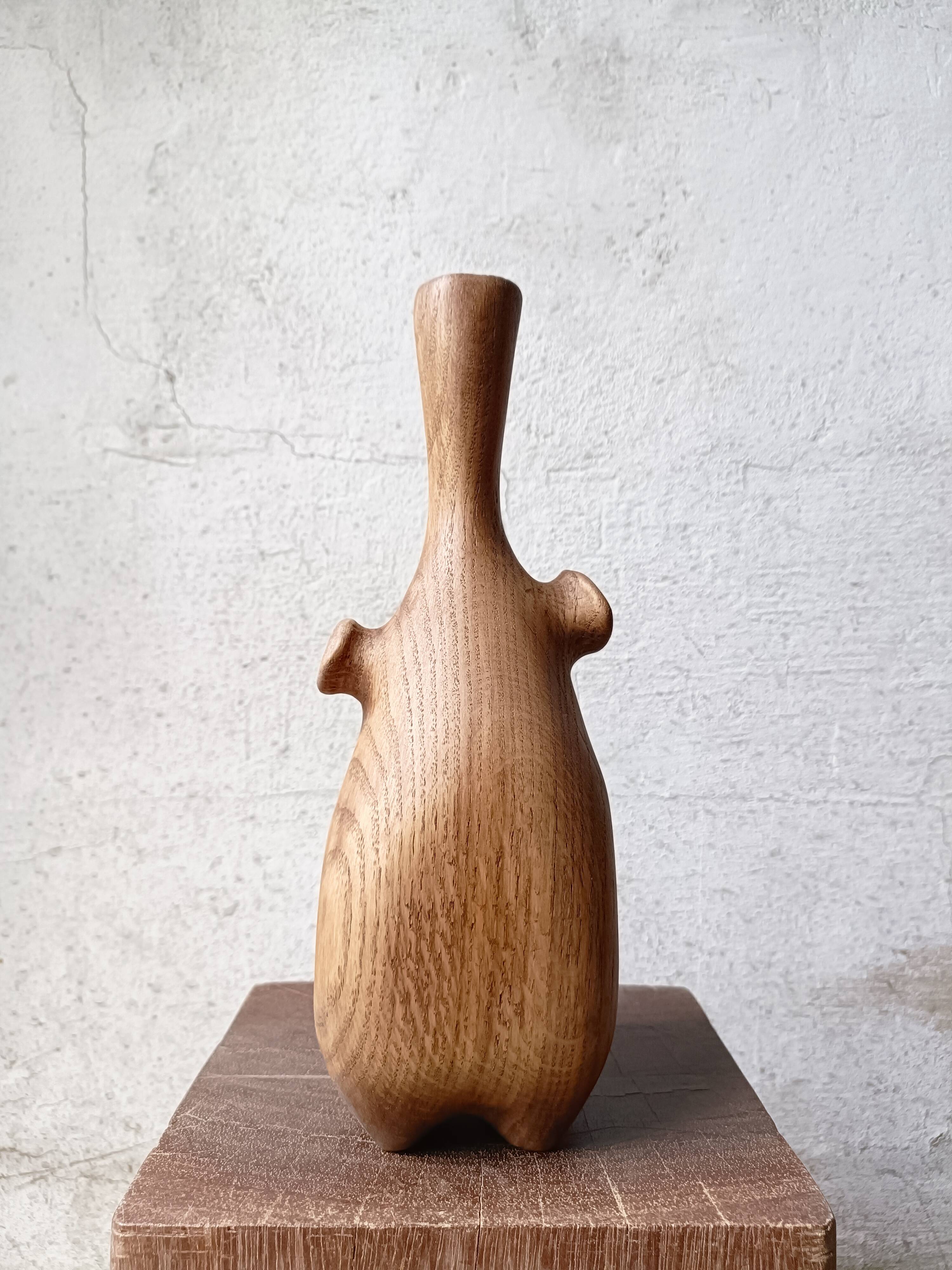 Vase / sculpture in solid carved oak