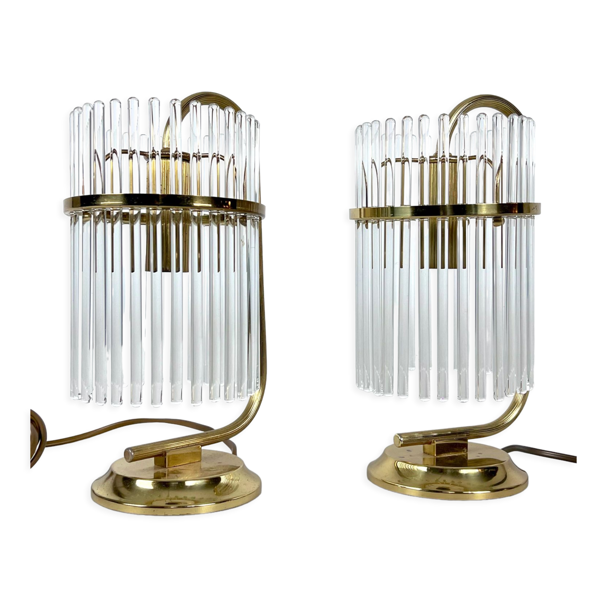 Vintage Italian pair of Signed brass table lamps by Sciolari. Italy 1970s
