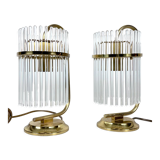Vintage Italian pair of Signed brass table lamps by Sciolari. Italy 1970s