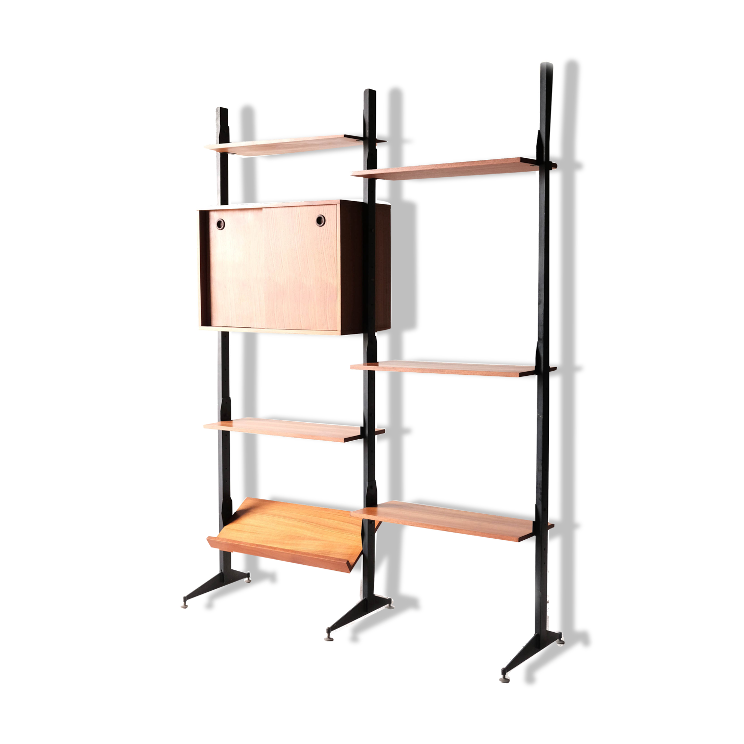 Mid-century italian teak wall unit bookshelf, 1960s