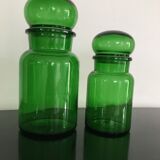 Set of 2 green glass jars