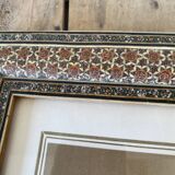 Ornithological painting, marquetry frame