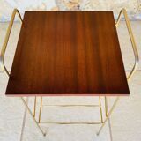 Vintage side table, 2 wooden and brass shelves, circa 1960s