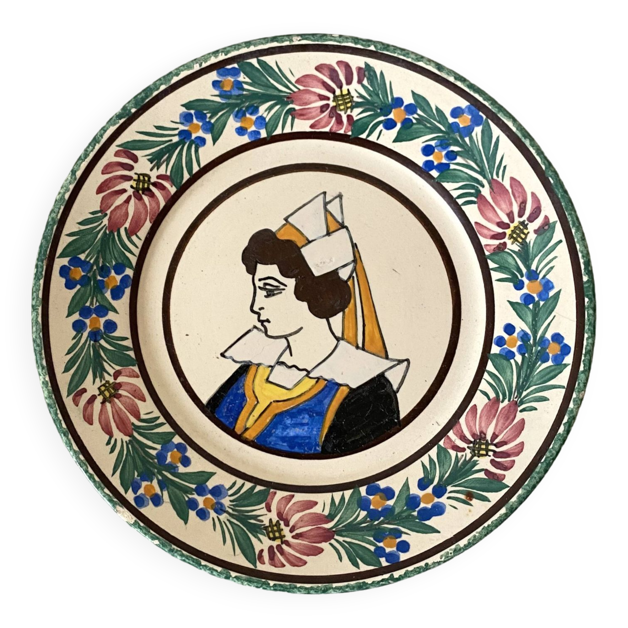 Quimper Breton plate and flowers