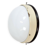 Applique, plafonnier industriel en bakélite et verre opalin, années 1950