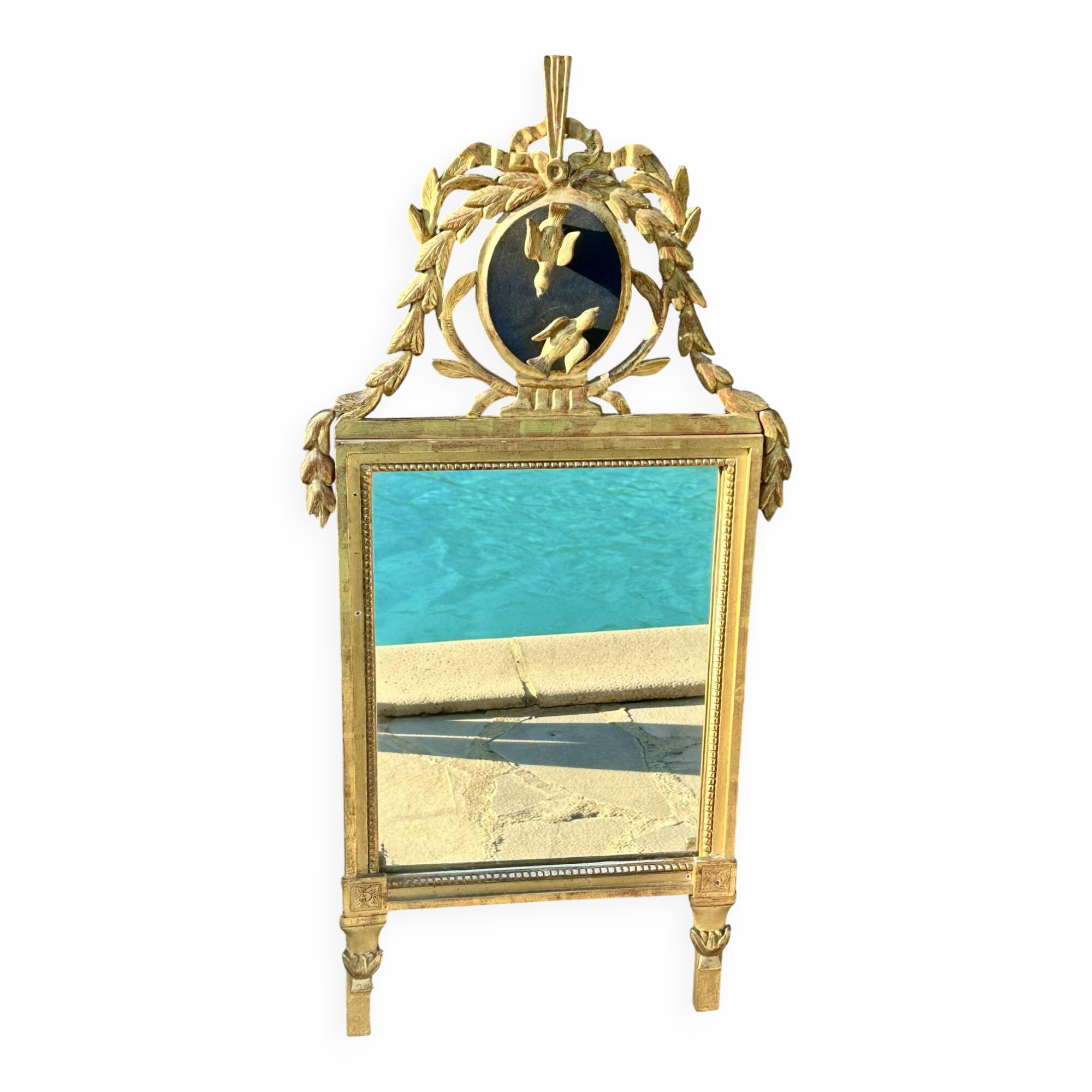 Trumeau mirror "To the Birds" in Louis XVI style, 19th century.